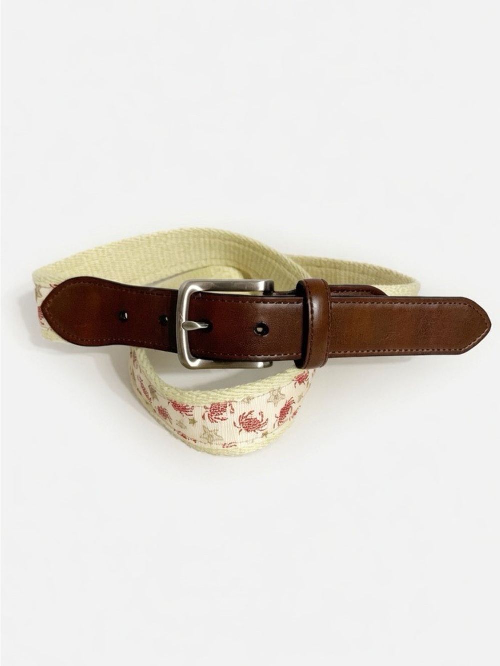 Unbranded Leather and Crabs and Stars Printed on Cotton Canvas Belt Square 🦀⭐️